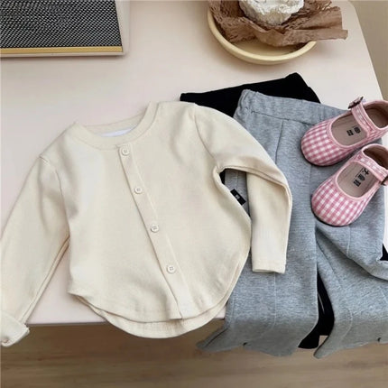 1-12Y Baby Girls Shirt Spring New Children's Long Sleeve T-shirt Solid Color Fashionable Baby Slimming Tops Girls' Base Shirts