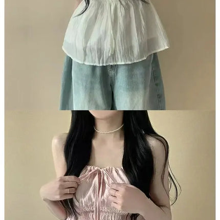 Sexy Summer Design D-string Strap Folded Waist Slimming Women's Casual Sexy Vest Top with Belt Polyester Fiber Thin Model