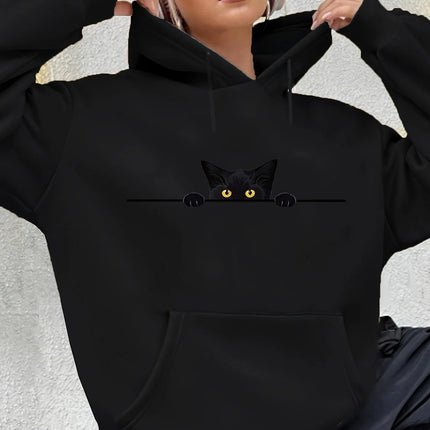 Women's autumn and winter loose casual CAT pattern printed long sleeved hooded Fashion Casual Sweatshirt Harajuku Unisex ﻿