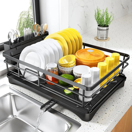 Large Rustproof Dish Drying Rack with Drainboard and Utensil Holder for Kitchen Counter Sink