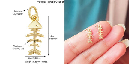 Enamel Fish Bone Squid Marine Sea Dalphin Charm Pendant,18K Real Gold Silver Plated Zircon Jewelry Finding Supplies S87 S75