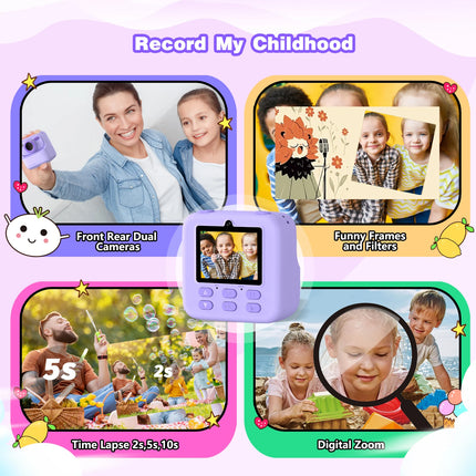 INOCTI Kids Instant Print Camera, Toddler Digital Camera, HD Dual Lens Selfie for Girls Boys Christmas Birthday Gifts Toys