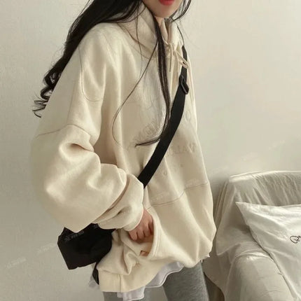 Women Plush Hooded Sweatshirt Oversized Thick Embroidery Casual Pullovers Harajuku Hip Hop Korean Loose Hoodies Sweatshirts