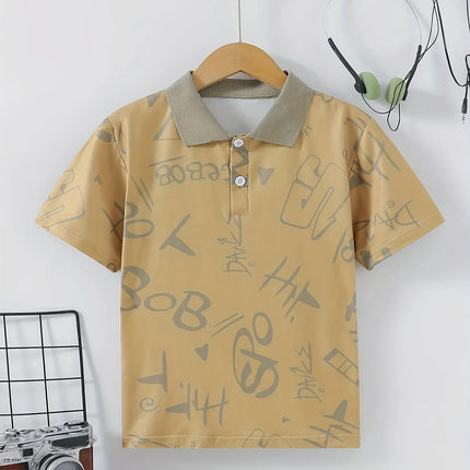 Creative Cartoon Motifs Print Boy's Polo Shirts Kids Casual Short Sleeve Lapel Breathable Children's Summer Outdoor Daily Tops
