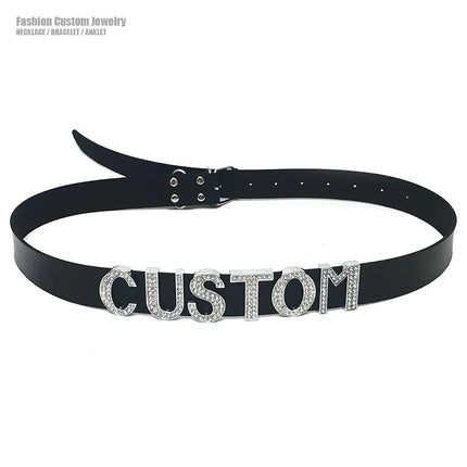 Sexy Punk Leather Customized Rhinestones Letters Waist Belt Belly Chains DIY Personalized Name Waistband Cosplay Body Jewelry