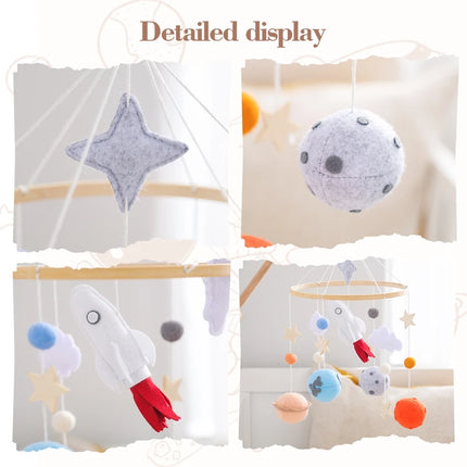 Crib Mobile Holder Rattles Toys Wooden Moon Stars Astronaut Bed Bell Toys Newborn Wooden Mobile Bed Music Toy Holder Bracket Bed