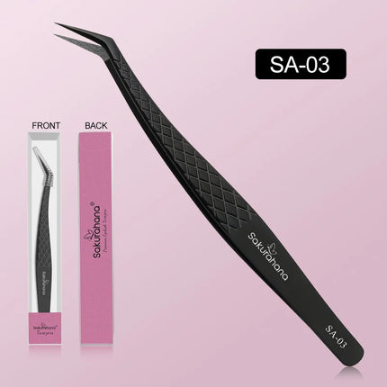 SAKURAHANA Professional Eyelash Tweezers Black Fiber Tip For Lash Extensions Mega Volume Mink Lashes Tool Makeup Artist Kit