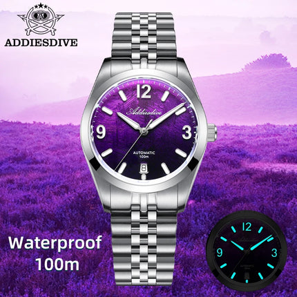 ADDIESDIVE Men Luxury Diver Automatic Mechanical Watch Sapphire Crystal 100M Waterproof Stainless Steel Business Sports AD2547