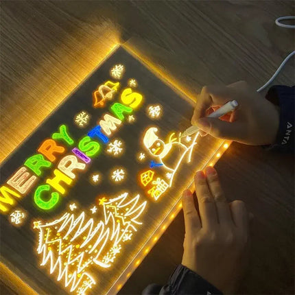 DIY Acrylic Board with Colour Pens LED Note Board Kid Drawing Toy LED Drawing Board Luminous Blackboard Wordpad with Night Light