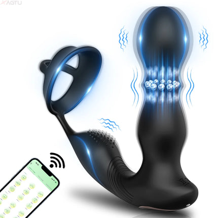 Wireless Remote Control Male Thrusting Prostate Massager 3 Moto Anal Plug Dildo Butt Plug Sex Toys for Men Telescopic Cock Ring