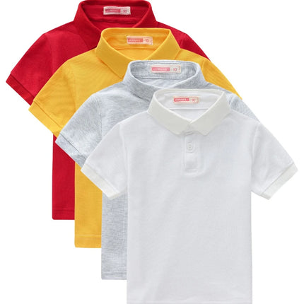 4-Piece Set Summer Boys & Girls Solid Color Short Sleeve T-Shirt Tops, Children's Fashion Collar Short Sleeve Class Uniform