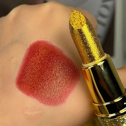 Golden Sparkling Lipstick Moisturizing Glitter Shine, Long Lasting Tomato Red Lip Gloss Makeup Cosmetics