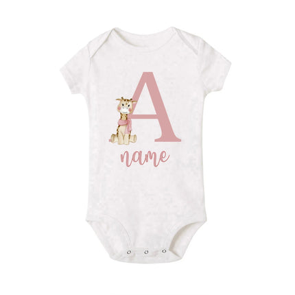 Personalized Baby Bodysuit Initial with Name Newborn Wild One Romper Deer Printed Clothes Baby Girls Clothes Infant Shower Gift