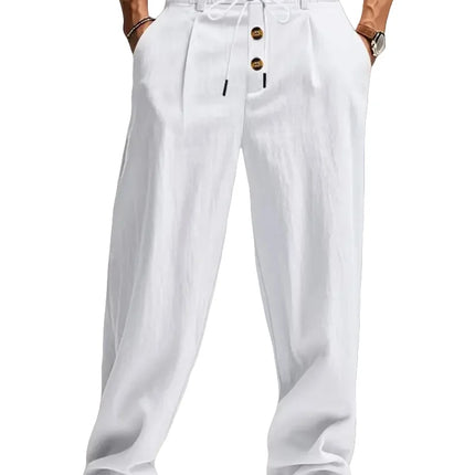 New men's cotton and linen casual breathable pants, fashionable street sport pants, beach and outdoor loose straight pants
