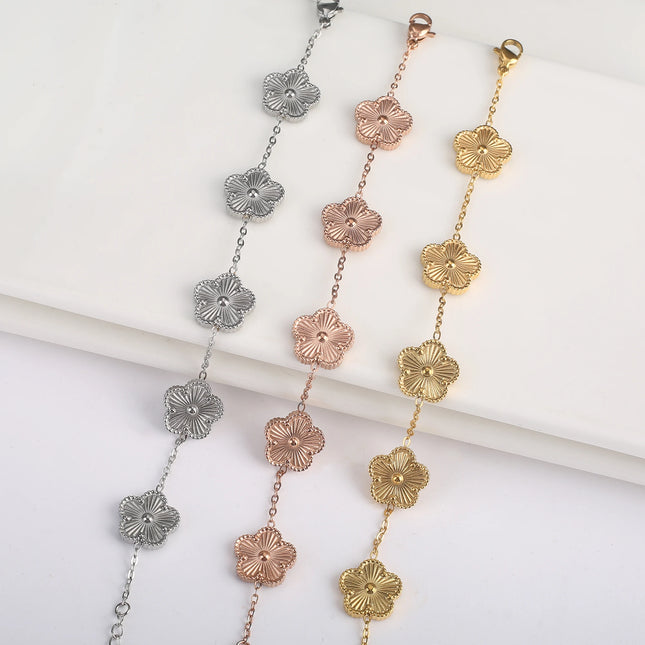 Hot Sale Stainless Steel Laser Five Leaf Flower Petal Adjustable Clover Bracelet Classic for Woman Girl Brand Jewelry Party Gift