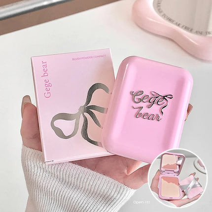 Gege Bear 2-in-1 Highlighter Blush Powder With a Powder Puff Multi-functional Makeup Brightening Natural Matte Makeup