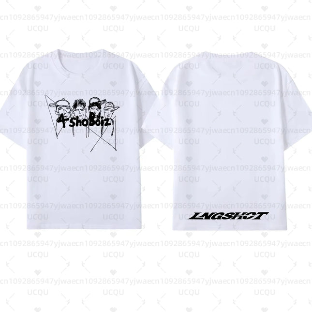Men's Women's LNGSHOT Kpop Fashion Jay Park Same T-shirt High Quality Short Sleeve Tshirt Hip Hop Trend Plus Size Tops
