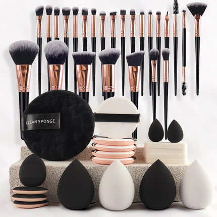 Professional Makeup Brushes Set for Foundation Eyeshadow Highlighter Blush Concealer Powder Cosmetic Tools with Sponges Kit