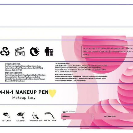 4 in 1 Long-lasting Vegan Makeup Pen Face Eye Makeup Beauty Pencil Eyebrow Eyeliner Lip Liner Highlighter Pen