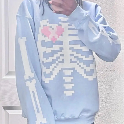 Pixel Skeleton Sweatshirt, fashion Ribcage Unisex Sweater Yami Kawaii Fashion Broken Heart Crewneck Cute Harajuku Aesthetic tops