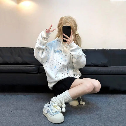 Y2k American Vintage Sweatshirts Streetwear New Spring Fashion Print Hooded Women Harajuku New Sweet Loose Casual 2000s Jacket