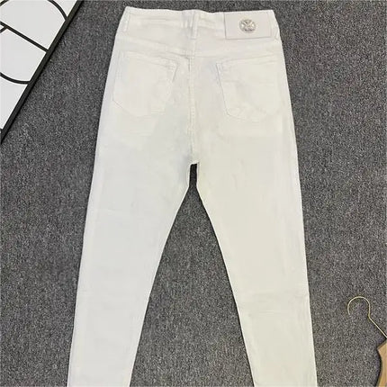 Classic White Cotton Solid Jeans Men's Slim-Fit Small Feet Casual Korean Trendy Versatile Black White Boyfriend Skinny Pants