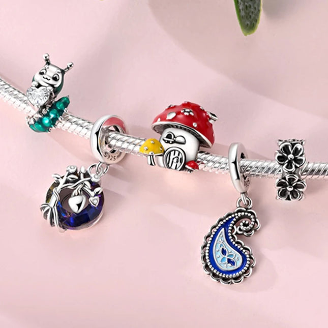 Spring Charms Beads Pendant 925 Sterling Silver Flower Butterfly Dragonfly Mushroom Charms Fit Bracelet Woman Man DIY Jewelry