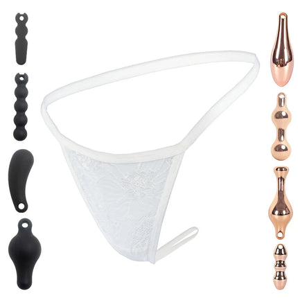 YWZAO Fisting Panties Adult Anal Invisible Thong Butt Plug Ass Erotic Lingerie For Ladies Toys Anus Dildo N11 White Combination