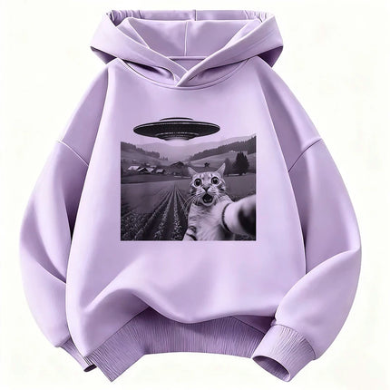 Funny Casual Ufo Cat Children's Sweatshirt Cute Harajuku Hoody for Boys Girls Autumn Spring Casual Hoodies