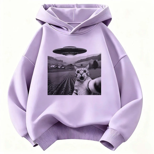 Funny Casual Ufo Cat Children's Sweatshirt Cute Harajuku Hoody for Boys Girls Autumn Spring Casual Hoodies
