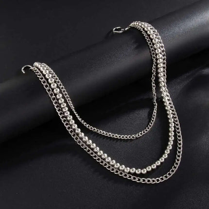 KunJoe Punk Rock Multilayer Metal Pants Chain Wallet Belt Chain Men Women Versatile Beaded Keychain Trousers Jeans Accessories