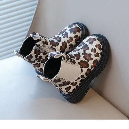 Kids Boots Leopard Prints Classic Little Boys Ankle Boots Side Zipper Fashion Classic Unisex Girls Rubber Boots Breathable Warm