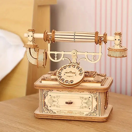 Creative Retro Telephone 3D Wooden Puzzle for Adults Tabletop Model Kits Decoration and Gift for Christmas Birthday