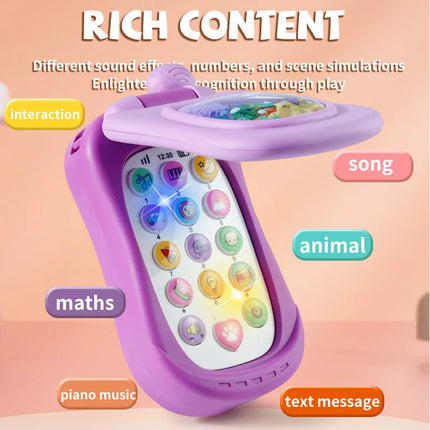 Puzzle Early Education Music Mobile Phone Cartoon Simulation Flip Phone Baby Toy 61 Children's Gift English