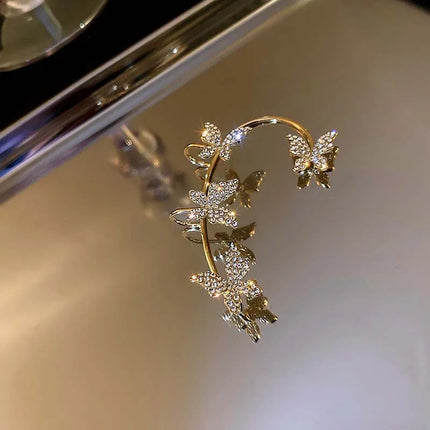 Luxury Star Butterfly Clip Earrings Female Crystal Tassel Ear Clip Earring Sparkling Zircon Ear Cuff Fashion Jewelry accessories