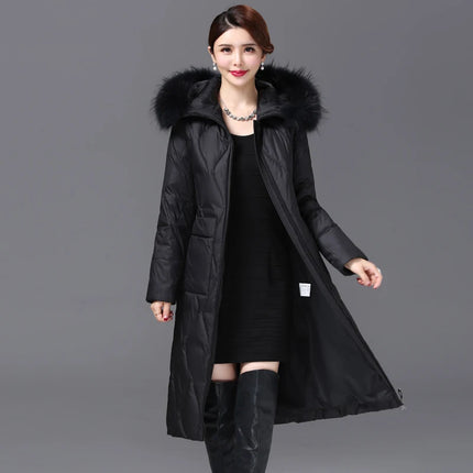 Shengyu Boya Over-The-Knee Long Down Jacket for Middle-Aged and Elderly Women, Thickened with Raccoon Fur Collar, New Winter Coat