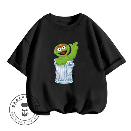 2026 Summer Fashion Sesame Street Crew Neck T-Shirt 3-14Y Boys Girls Cute Kawaii Cartoon Street Hot Outdoor Casual Lovely
