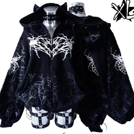 Y2K New Korean Version of College Style Spice Girl Zipper Hoodie Women Harajuku Casual Loose Fleece Thick Sweatshirt Punk Hoodie