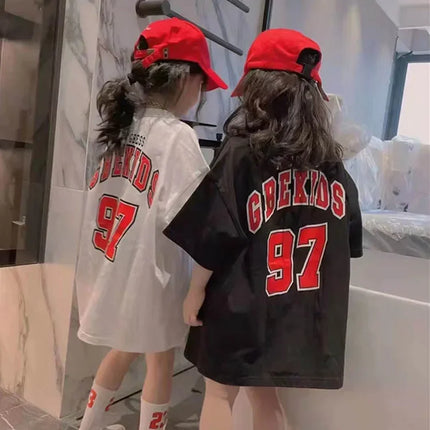 Stylish Medium-length Summer Dress For Girls Loose-fit Casual T-shirt Skirt Short Sleeves Basketball Uniform Trendy