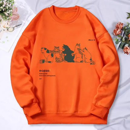 Cartoon Cat Printing Women'S Hoody Autumn Soft Warm Sweatshirt Korean Oversize Hooded Simple Basics Versatile Female Sportswears
