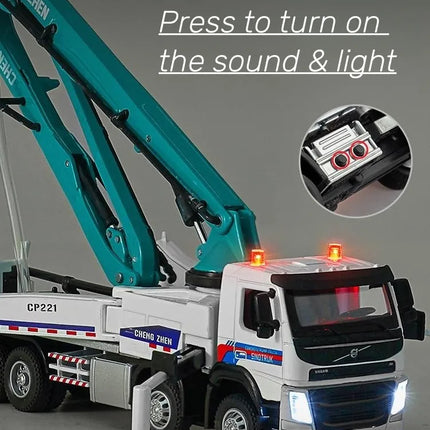 1/50 Volvo Concrete Pump Truck Toy Car Diecast Meatl Vehicle Model Pull Back Sound & Light Miniature Collection Gift For Boy Kid