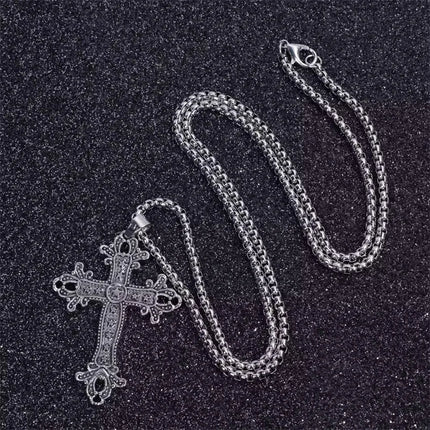 Vintage Cross Pendant Necklace Unisex Versatile Simple Long Sweater Chain Hip Hop Accessory