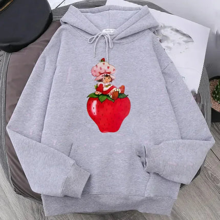 Cartoon Strawberry Women Hoodies Strawberry shortcake Hoodies Tops Long Sleeve Pockets Fashion Hooded Sweatshirts