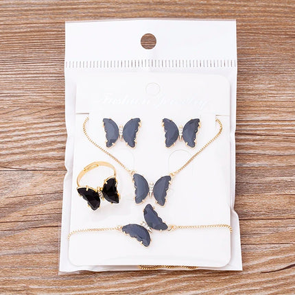 Nidin Lucky Butterfly Jewelry Sets For Women Wedding Jewelry 12 Colors  Zircon Earrings Bracelets Rings Pendant Necklace Gift