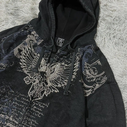 2025 American New Fashion Oversized Pattern Printed Zipper Hooded Sweater Men Y2K Gothic Harajuku Hip Hop Popular Couple Hoodies