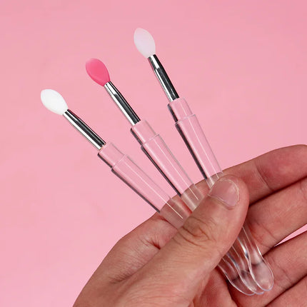 3pcs/set Portable Silicone Lip Makeup brushes Travel size Cream spoon Make up brushes sequins Eyeshadow cosmetic tool with lid