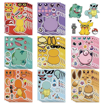 8/24PCS  Anime Pokemon Cartoon Puzzle Stickers Pikachu Children Make A Face DIY Toys Funny Assemble Jigsaw Kids Boys Girls Party
