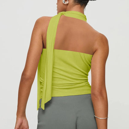Women Sexy And Elegant Sleeveless High Neck Slim Fit Vest Nightclub Street Style New White Strap Casual Upper Outer Garment