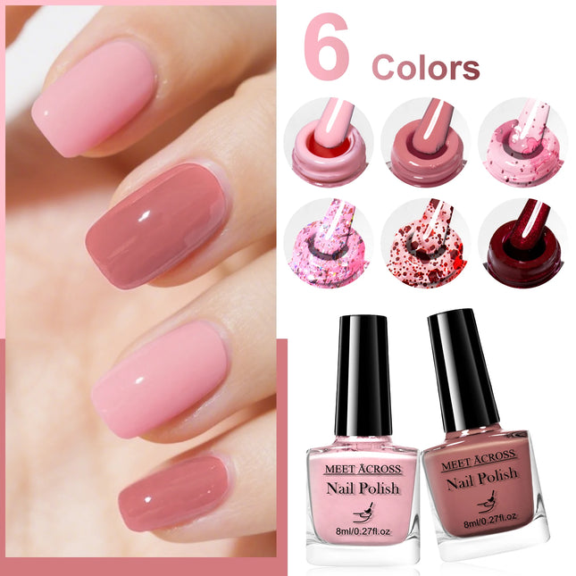 6pcs/set 8ml Water-Based Nail Polish Long Lasting Quick Drying No Need of Lamp to Cure Nail Supplies Vernis for Nails Manicure