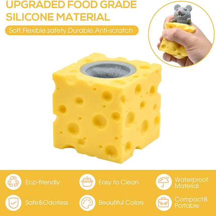 Cheese Mouse Cup Decompression Squeeze Cheese Toys Stress Relief Mice Toy Rat Stress Ball Sensory Fidget Toy Gift for Adults Kid